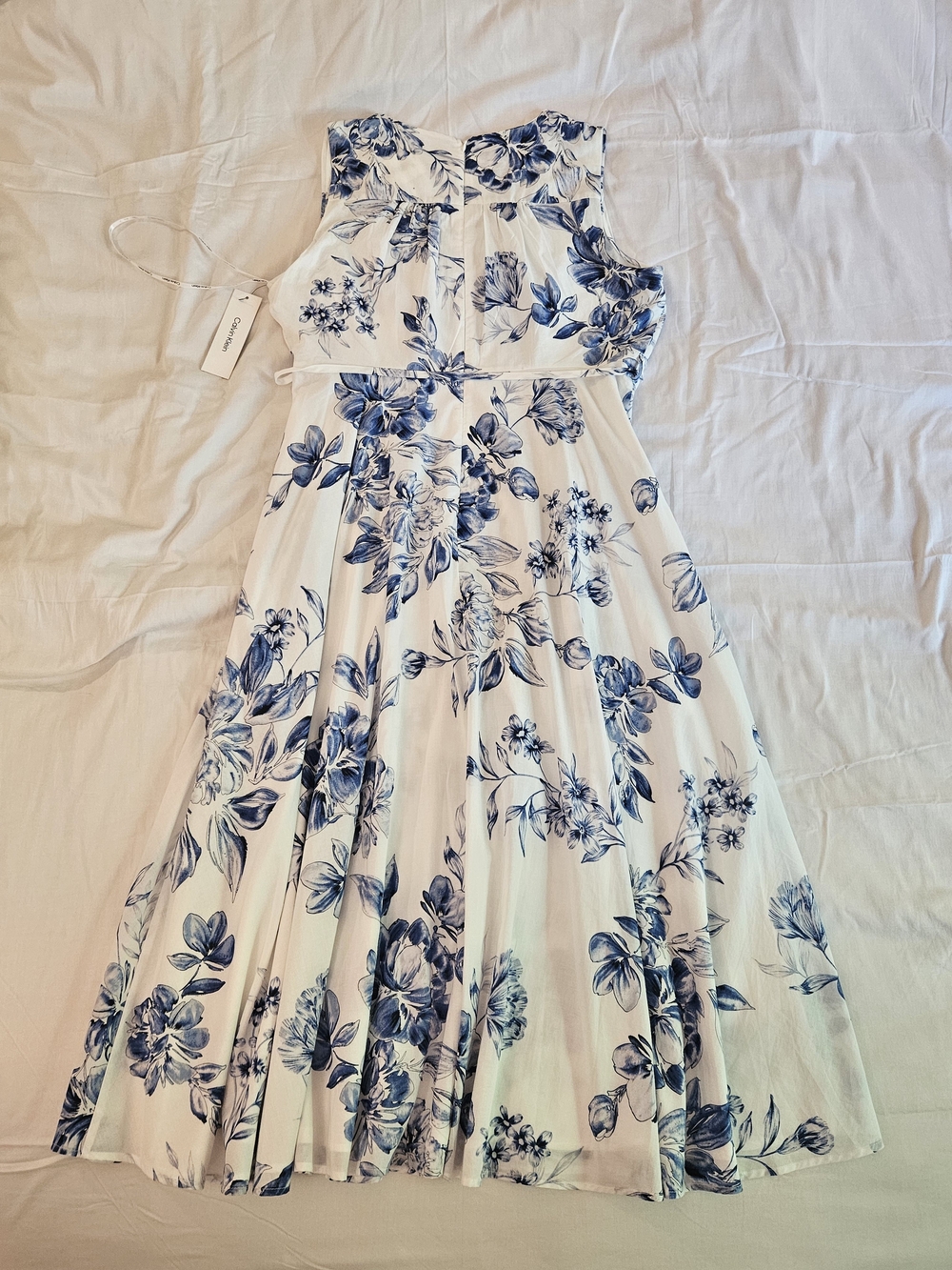 NWT Calvin Klein Blue Floral Sleeveless Organic Cotton Maxi Dress Size 16